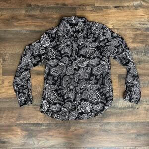 Women’s BANANA REPUBLIC Classic Fit Black Paisley Long-Sleeve Blouse (XS)